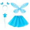 Clothing Sets 4 Pcs Wings Costume Outfits Props Angel Elf Fairy Shiny Surface Adjustable Headband Magic Wand Mesh Skirt