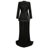 Robes Décontractées Graceful Goddes Shining Diamond Button Sexy Deep V-Neck Noir Longue Robe De Soirée Celebrity Banquet Robe Club Party Outfit