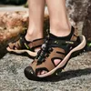 Genuine Leather Shoes designer men sandals Big size summer beach Sandals Slippers Gentle Luxury black shoes item 7239-1 sport casual men's sandals brown US10.5 11 11.5