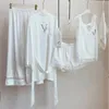 Sexy Pyjamas aus Eisseide und Satin für Zuhause, Jacquard-Design, Nachtwäsche, Nachthemd, fünfteiliger Damen-Mode-Freizeitanzug