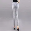 Damen-Jeans, Damen-Strasshose, Frühling und Sommer, gerade abgeschnitten, 2023, elegante Denim-Büro-Dame, Jean-Perlenhose M481