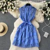 Casual Dresses Vintage Hollow Out Lace Floral Embroidery Dress Summer Autumn Women Sleeveless Sashes Short Dresses Runway Vestidos248o