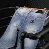 Jeans pour hommes Designer luxe luxe élastique LOE industrie lourde lettre bleu clair marque élastique pantalons pantalons tendance jeans pour hommes J0FU