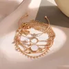 Цепь 6pcs модные кристаллические наборы браслетов для женщин золотые чары ручные ручные складывание