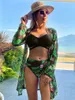 Women's Swimwear Beach Cover Up And Bikini Set Sexy Swimwear Women Hollow Out Swimsuit High Waist Biquini Female Print Beachwear 230616