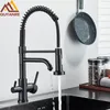 Bathroom Sink Faucets Matte Black Kitchen Filtered Faucet Water Tap Purifier Dual Sprayer Drinking 360 Rotation Purification Mixer 230616