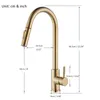 Bathroom Sink Faucets Brushed Gold Kitchen Faucet Pull Out Single Handle 360° Rotatble Tap Cold Mixer Crane 230616