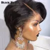 Syntetiska peruker Kort mänskliga hår Pixie klippt rak remy brasiliansk transparent bob för svarta kvinnor 230617