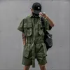 Survêtements pour hommes Combinaison courte pour homme Noir Justaucorps Salopette Vert Japonais Streetwear Poche d'été Une pièce Casual Sports