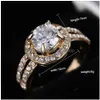 Solitaire Ring Women Gold for Bride Crystal Engagement Girl Drop Leverans smycken Dhveo