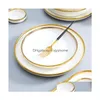 Servies Sets Gouden Rand Witte Porseleinen Borden Voedsel Servies Schotels Salade Soepkom Keramische Kommen Luxe Servies Drop Del Dhukd