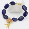 Link bransoletki naturalny kamień niebieski lapis lazuli 13 18 mm owalne koraliki złoto-kolorowe cloisonne eleganckie wesela prezenty biżuteria 7,5 cala B2728