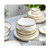 Dinnerware Sets Gold Edging White Porcelain Plates Food Dinner Set Dishes Salad Soup Bowl Ceramic Bowls Luxurious Tableware Drop Del Dhukd