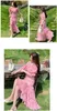 Urban Sexy Dresses Fashion Elegant Pink Floral Dress Summer Chiffon Print High-End Vacation Outfits V-Neck Belt Slim Midje Mermaid Prom Dresses 2023