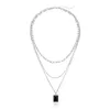 Pendant Necklaces Origin Summer Minimalist Multilayer Black Square Crystal Necklace For Women Creative Mixed Chain Jewellery