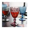 와인 잔 색 물 담당자 10 온스 웨딩 파티 주스를위한 웨딩 파티 빨간 유리 엠보싱 디자인 디자인 배달 홈 정원 주방 DH7SG