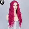 Lace Wigs 24inch Long Pink Body Wavy Synthetic For Women Middle Part Heat Resistant Fiber Natural Fake Hair Cosplay Wig 230617