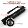 New LED Flashlight Ultraviolet White Lamp Double Lamp Retractable Zoom Flashlight Fluorescence Detection Currency Check Light VCK