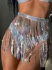 Roupa de banho feminina com glitter borla biquíni 3 peças conjuntos moda maiô mulher saia traje de festa divisão sexy biquínis femininos de três pontas 230616