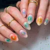 Unhas postiças multicoloridas Amêndoa efeito duradouro falso com espessura moderada para qualquer dia de família de arte faça você mesmo