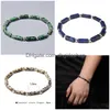 Pulseira com contas Lapis Lazi para homens Natural polido Rec Stone Pulseiras Sier Color Contas redondas Charm Bangle Feminino Jóias Drop Deliv Dheou