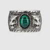 2023 Mode nieuwe Designer ring Luxe Groene Hars Edelsteen Dubbele Kat ring Retro Paar Tijger ring geen doos