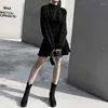 Sukienki swobodne jesienne zima jednoczęściowa 2023 Kobiety mini mini sukienka z długim rękawem Gothic A Goth Retro High talia