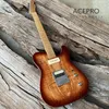 Acepro – guitare électrique Brown Burst, manche en érable rôti, 2 pièces, dessus en érable écaillé, incrustations de points d'ormeau, matériel chromé