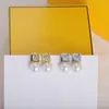 Designer Womens Earrings Luxury Charm Pearl Earings Gold Shining Earring Diamond Hoop Jewelry with Box F Stud Earing Jewerly 236134C