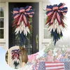 Decorative Flowers White Blue Ear Of Grain Wreath For Front On The Door Independence Day Wreaths With Bow Tie Wall Hanging Decoration