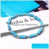 Perlé Lapis Lazi Bracelet Pour Hommes Naturel Poli Rec Pierre Bracelets Sier Couleur Perles Rondes Charme Bracelet Femmes Jewlery Drop Deliv Dheou