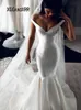 Sexy Mermaid Wedding Dress Bridal Gown V Neck Matte Satin Long White Formal Pageant Bride Dresses Custom Made Girl Dress