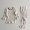 Наборы одежды 2023 Korea Style Girls Boys 2 PCS SET футболка Длинные брюки Осень хлопковые детские детские костюмы 6-24 месяца Wu230