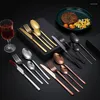 Set di stoviglie 4 pezzi Set di posate con manico quadrato in acciaio inossidabile Coltello Forchetta Cucchiaio Kit Cucchiaino da tavola Portatile Lavabile in lavastoviglie