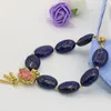 Link bransoletki naturalny kamień niebieski lapis lazuli 13 18 mm owalne koraliki złoto-kolorowe cloisonne eleganckie wesela prezenty biżuteria 7,5 cala B2728