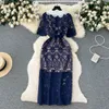 Casual Dresses Summer New Fashion Wrap Hip Dress Women Spets Kontrast Doll Neck Elegant Short Sleeve Party Clothes Vestido Feminino262L