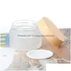 Packing Bottles Frosted Glass Jar Cream Round Cosmetic Jars Hand Face 5G 10G 30G 50G With Wood Grain Er Dhs Drop Delivery Office Sch Dhyug