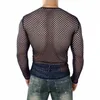 T-shirts pour hommes Haut en maille découpée pour hommes Chemise sexy transparente Voir à travers la résille à manches longues Muscle Undershirts Discothèque Party Tees