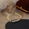 Link Armbänder Einfache Goldfarbe Lorbeerblatt Perlenarmband Für Frauen Persönlichkeit Mode Hochzeit Schmuck Geburtstagsgeschenke