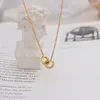 Цепи Корейский 18-километровый золотоизвестный титановый сталь-геометрический переполнение простых кольца Пара стиль подвесной ожерелье модные украшения