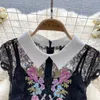 European and American retro court style high-end embroidery lace large swing dress doll neck short sleeved waistband slim lace dress