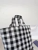 Plaid canvas storage bag age cute eye-catching design sense College wind open shoulder bag large capacity strong load bearing