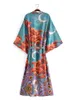 Grundläggande avslappnade klänningar Vintage Chic Women's Star and Moon Flower Print Bat Sleeved Beach Bohemian Kimono Dress Gown Women's Summer Bohemian Bikini Top 230617