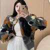 Women's Jackets 2023 Spring Three-dimensional Flower Cardigan Short Bubble Sleeve O Neck Plush Warm Coat Tops Women Clothing Jacket Fall