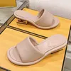 Summer Baguette Sandals Shoes Women Wide-Band Slides Cutout Metal Block-Heel Lambskin Leather Slip On Flip Flops Lady Walking EU35-42