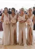 Elegant V Neck Country Bridesmaid Dresses Plus Size Mermaid High Split Cheap Beach After Party Look Maid Of Honors Wear