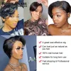 Syntetiska peruker Kort mänskliga hår Pixie klippt rak remy brasiliansk transparent bob för svarta kvinnor 230617