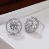 Stud Earrings Charm Big Sunflower For Women Rose Gold Silver Color Wedding Cute Female White Round Crystal CZ