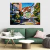 Modern Impression Canvas Art Sunny Meersburg Germany Contemporary Oil Painting Street Handmade Restaurant Decor