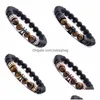 Beaded Mens and Womens 8mm Matte Black Agate Sier Microinlaid Cylindrical Spacer Armband Natural Stone Yoga Drop Delivery Smycken BR DH1OK